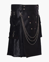 Style Black Leather Kilt Featuring Silver Chains - Scottish Kilt Jacket™ USA-UK
